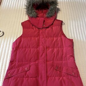 Size small Talbots pink puffer vest with detachable hood.